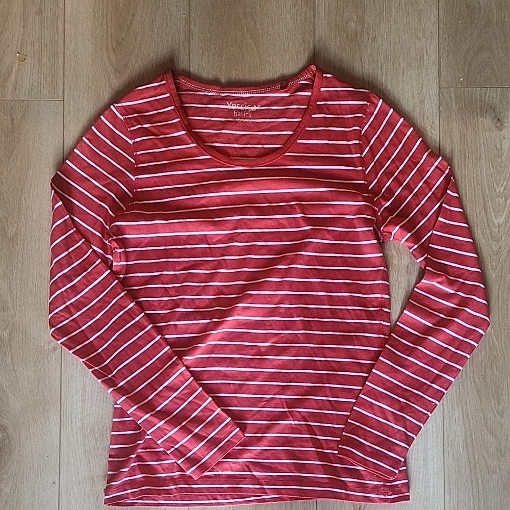 Red Striped Women's Crew Neck Sweater